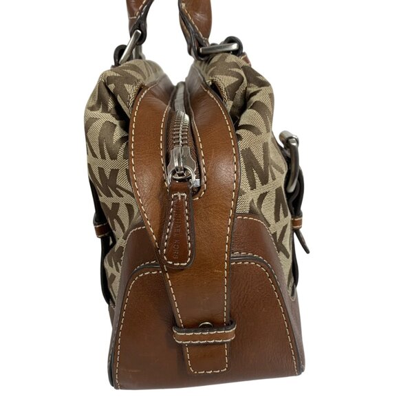 MICHAEL KORS Brookville MK Print Jacquard Leather Bowling Satchel Buckle Strap - Picture 4 of 13